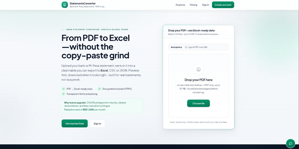 StatementsConverter landing page