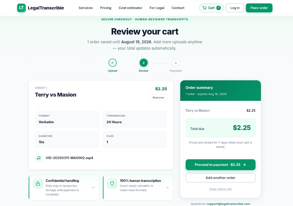 Review cart checkout